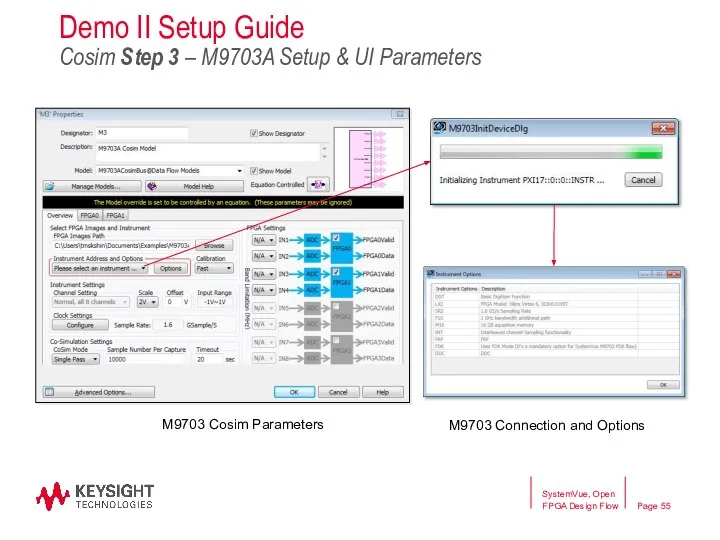 M9703 Cosim Parameters M9703 Connection and Options SystemVue, Open FPGA Design