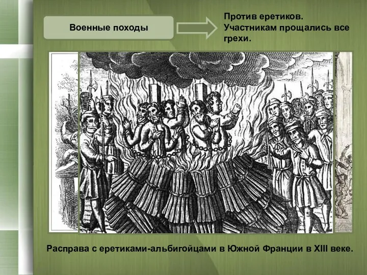 Военные походы Расправа с еретиками-альбигойцами в Южной Франции в XIII веке.