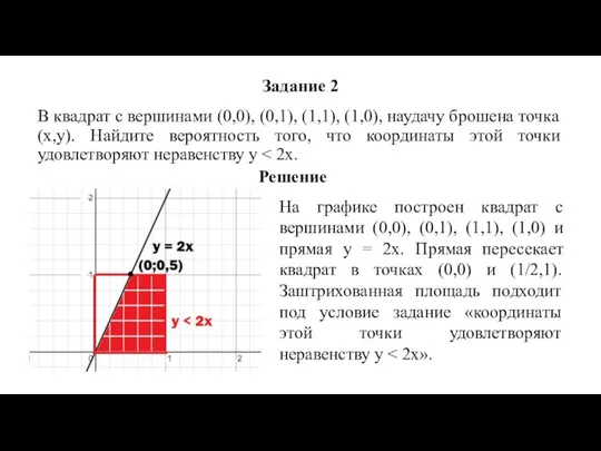 Задание 2 В квадрат с вершинами (0,0), (0,1), (1,1), (1,0), наудачу