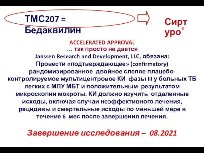 ТМС207 = Бедаквилин Сиртуро® ACCELERATED APPROVAL … так просто не дается