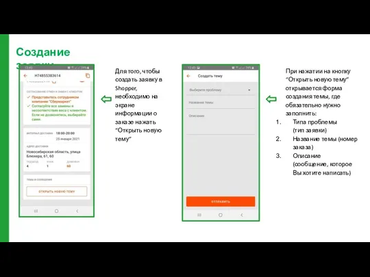 Создание заявки: Для того, чтобы создать заявку в Shopper, необходимо на