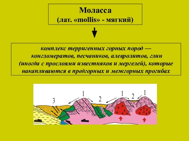 комплекс терригенных горных пород — конгломератов, песчаников, алевролитов, глин (иногда с