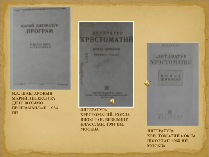 И.А. ШАБДАРОВЫН МАРИЙ ЛИТЕРАТУРА ДЕНЕ ВОЗЫМО ПРОГРАММЫЖЕ, 1934 ИЙ ЛИТЕРАТУРА ХРЕСТОМАТИЙ,