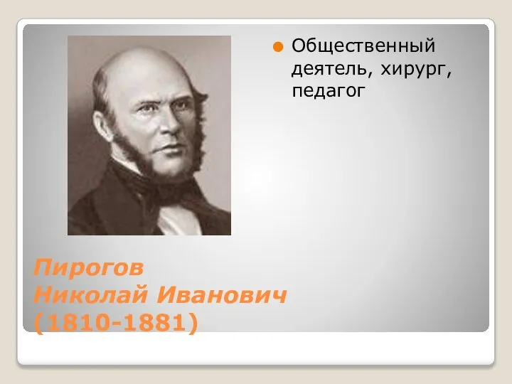 Пирогов Николай Иванович (1810-1881) Общественный деятель, хирург, педагог
