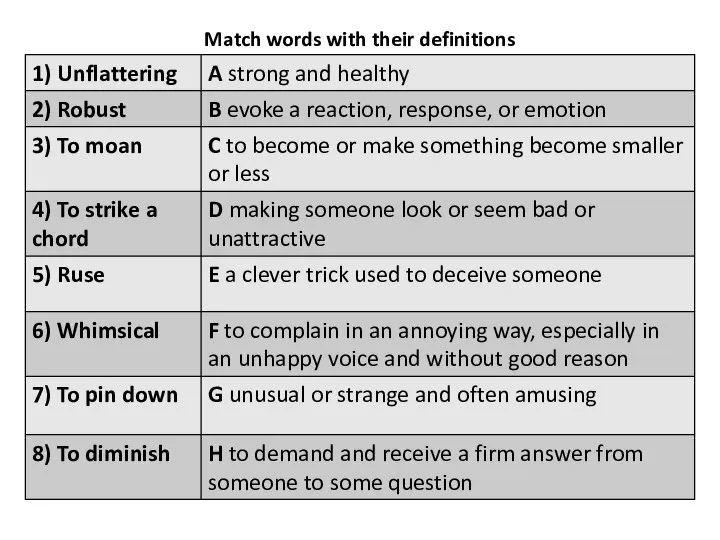 Match words with their definitions