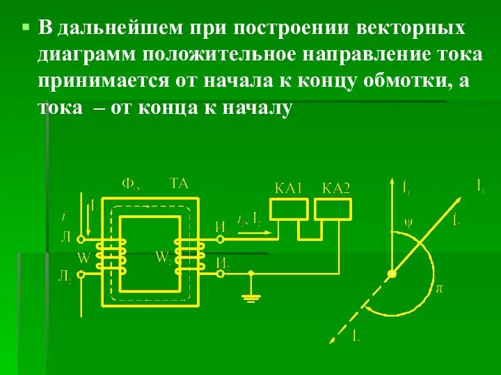 В дальнейшем при построении векторных диаграмм положительное направление тока принимается от