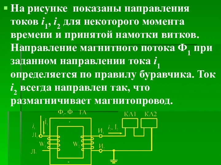 На рисунке показаны направления токов i1, i2 для некоторого момента времени