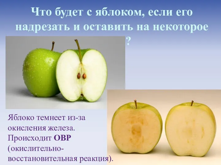 Что будет с яблоком, если его надрезать и оставить на некоторое