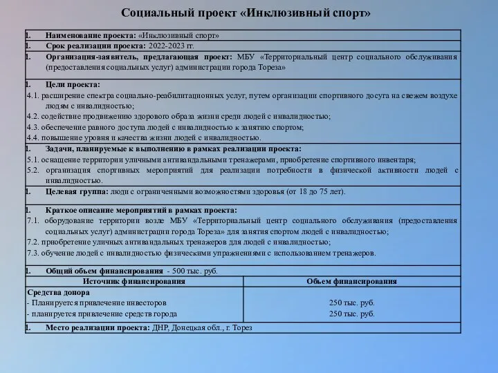 Социальный проект «Инклюзивный спорт»