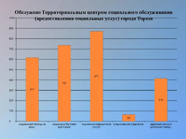 Обслужено Территориальным центром социального обслуживания (предоставления социальных услуг) города Тореза