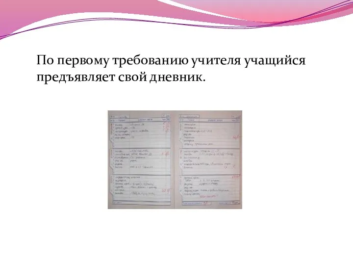 По первому требованию учителя учащийся предъявляет свой дневник.