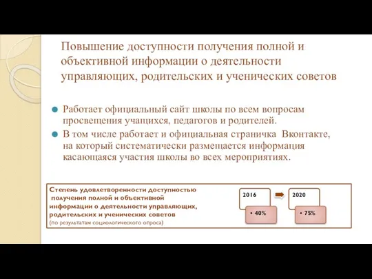 Повышение доступности получения полной и объективной информации о деятельности управляющих, родительских