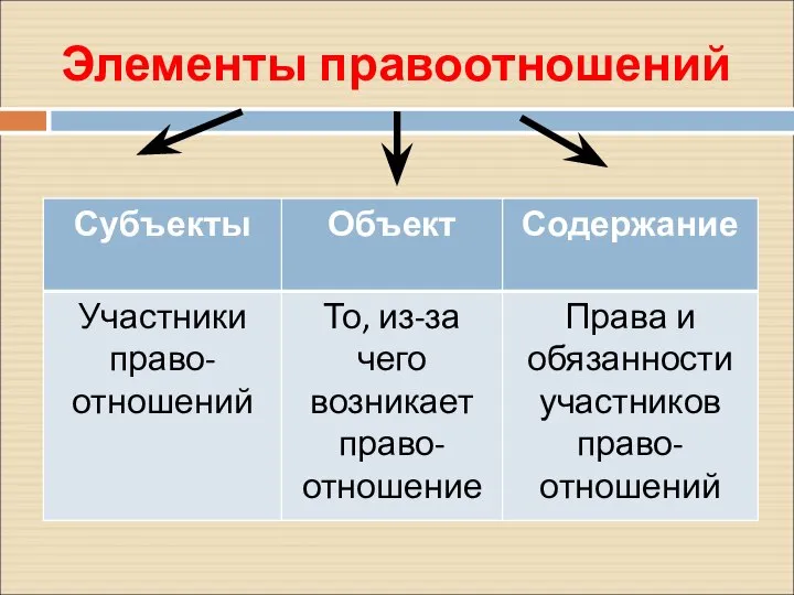 Элементы правоотношений