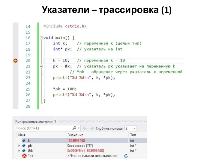 Указатели – трассировка (1)