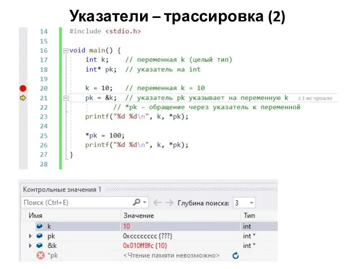 Указатели – трассировка (2)