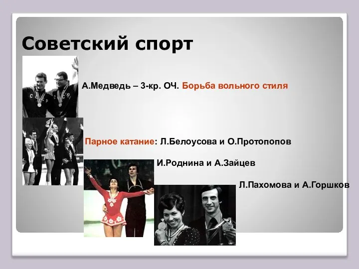 Советский спорт А.Медведь – 3-кр. ОЧ. Борьба вольного стиля Парное катание: