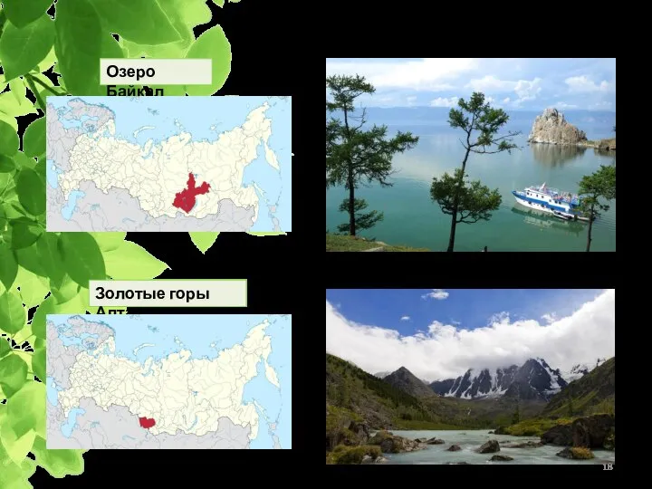 Объекты природного наследия ЮНЕСКО Озеро Байкал Золотые горы Алтая