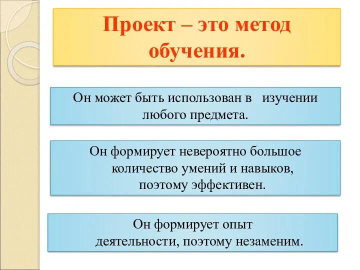 Проект – это метод обучения. Он может быть использован в изучении