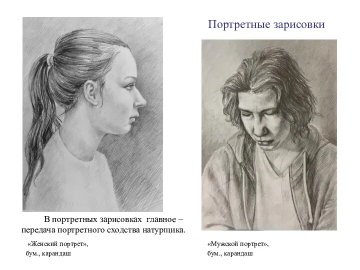Портретные зарисовки В портретных зарисовках главное – передача портретного сходства натурщика.