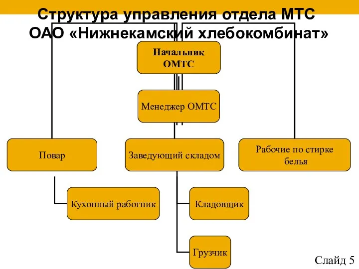 Структура управления отдела МТС ОАО «Нижнекамский хлебокомбинат» Слайд 5