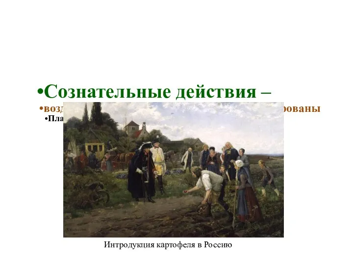 Сознательные действия – воздействия, которые были заранее запланированы Плановое расселение одних