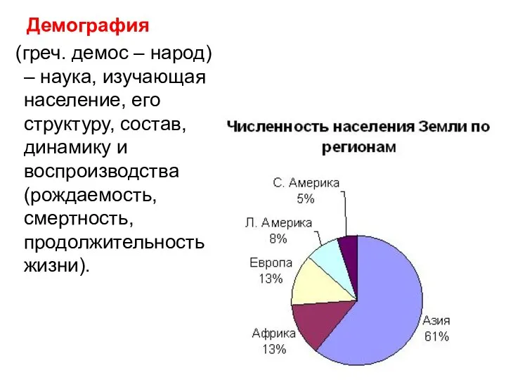 Демография (греч. демос – народ) – наука, изучающая население, его структуру,