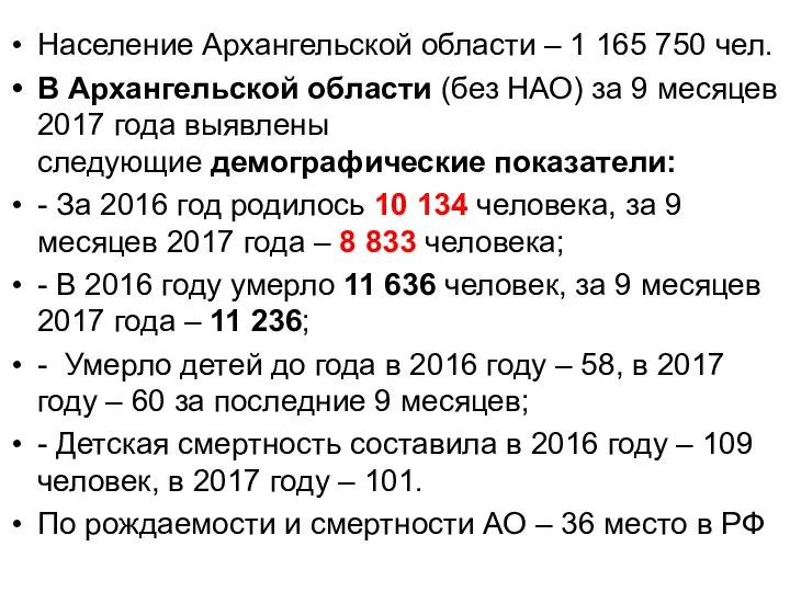 Население Архангельской области – 1 165 750 чел. В Архангельской области