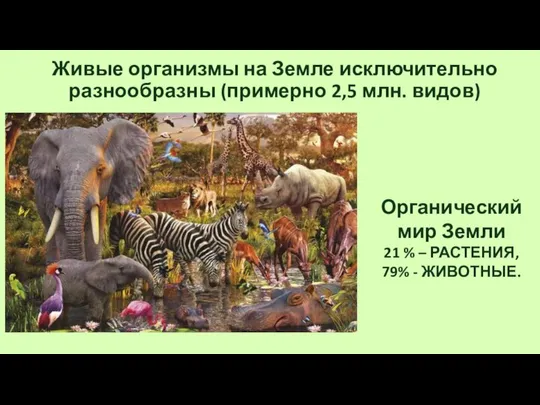 Живые организмы на Земле исключительно разнообразны (примерно 2,5 млн. видов) Органический