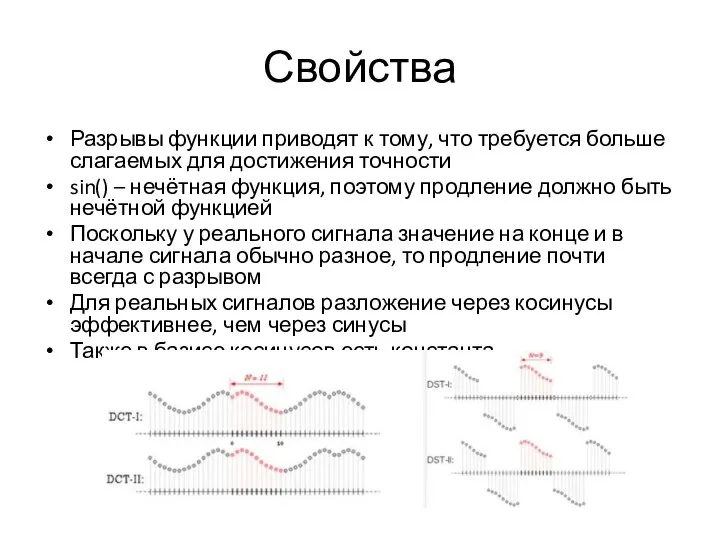 Свойства Разрывы функции приводят к тому, что требуется больше слагаемых для