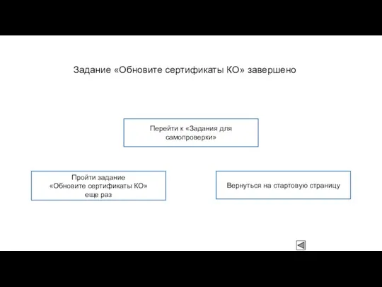 Задание «Обновите сертификаты КО» завершено Пройти задание «Обновите сертификаты КО» еще