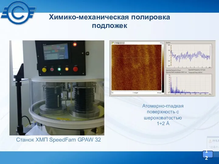 Химико-механическая полировка подложек 12 Станок ХМП SpeedFam GPAW 32 Атомарно-гладкая поверхность с шероховатостью 1÷2 Å