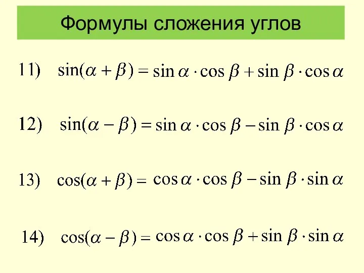 Формулы сложения углов