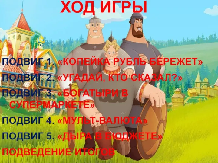 Команды ПОДВИГ 1. «КОПЕЙКА РУБЛЬ БЕРЕЖЕТ» ПОДВИГ 2. «УГАДАЙ, КТО СКАЗАЛ?»