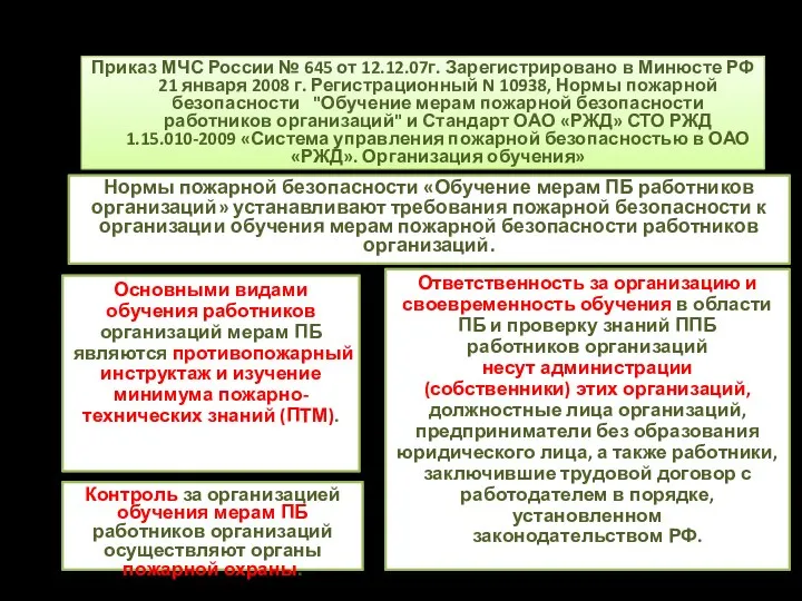 Приказ МЧС России № 645 от 12.12.07г. Зарегистрировано в Минюсте РФ