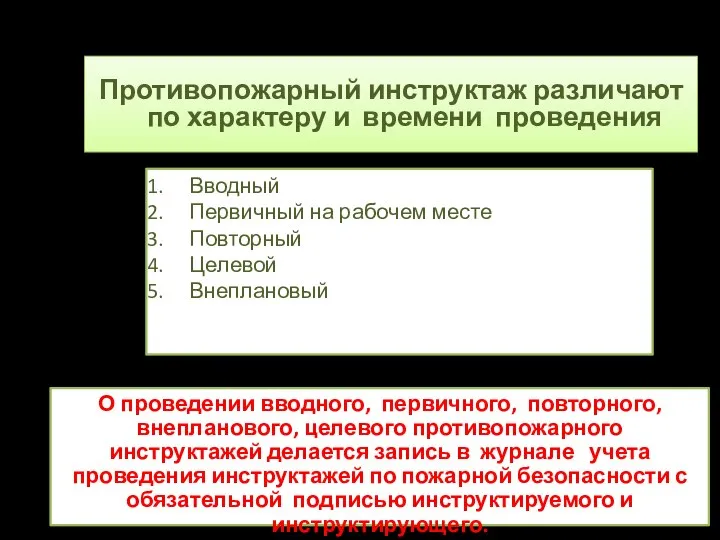 Противопожарный инструктаж различают по характеру и времени проведения О проведении вводного,