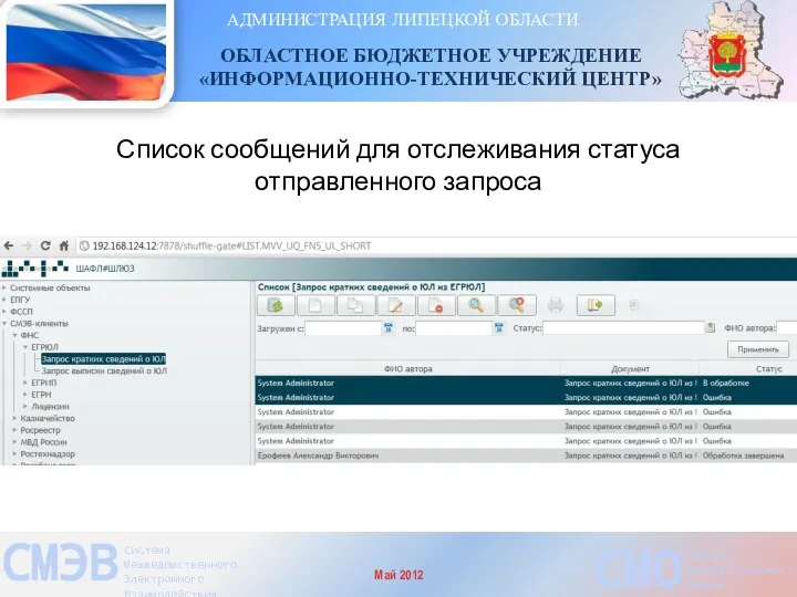 АДМИНИСТРАЦИЯ ЛИПЕЦКОЙ ОБЛАСТИ ОБЛАСТНОЕ БЮДЖЕТНОЕ УЧРЕЖДЕНИЕ «ИНФОРМАЦИОННО-ТЕХНИЧЕСКИЙ ЦЕНТР» СМЭВ Система Межведомственного