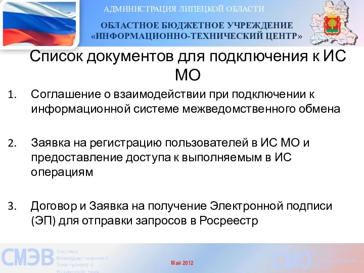 Список документов для подключения к ИС МО Соглашение о взаимодействии при