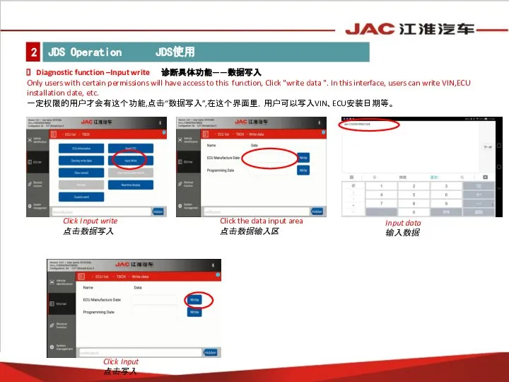 Diagnostic function –Input write 诊断具体功能——数据写入 Only users with certain permissions will