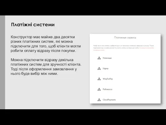 Конструктор має майже два десятки різних платіжних систем, які можна підключити