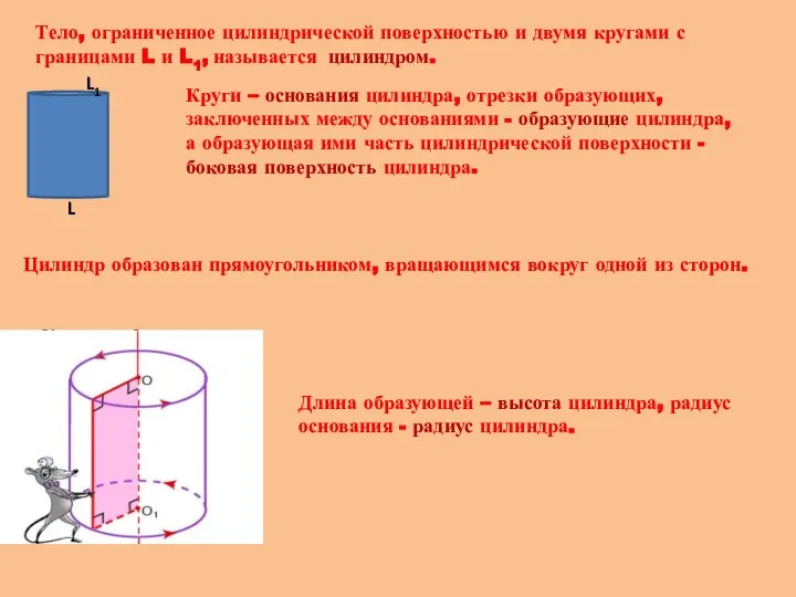 Тело, ограниченное цилиндрической поверхностью и двумя кругами с границами L и