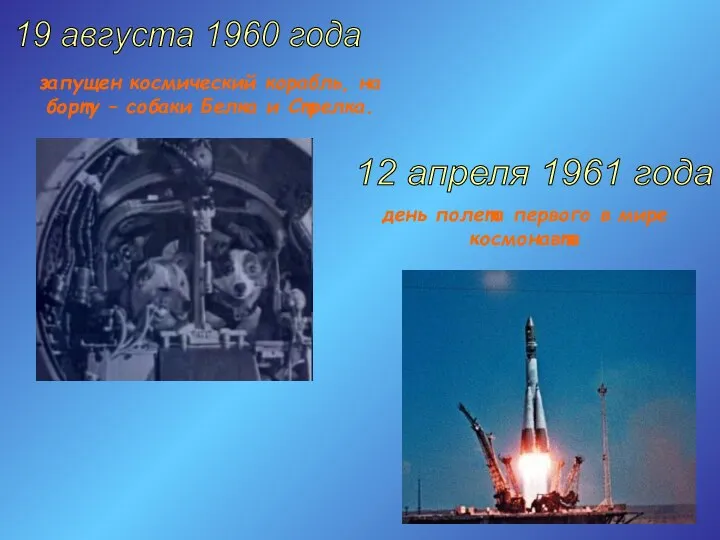 19 августа 1960 года запущен космический корабль, на борту – собаки