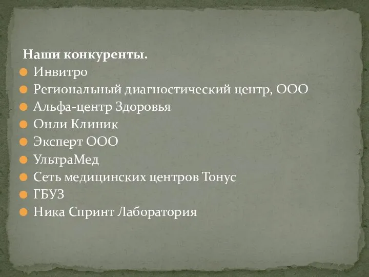 Наши конкуренты. Инвитро Региональный диагностический центр, ООО Альфа-центр Здоровья Онли Клиник