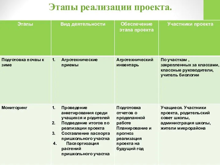 Этапы реализации проекта.