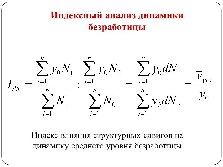 Индексный анализ динамики безработицы Индекс влияния структурных сдвигов на динамику среднего уровня безработицы