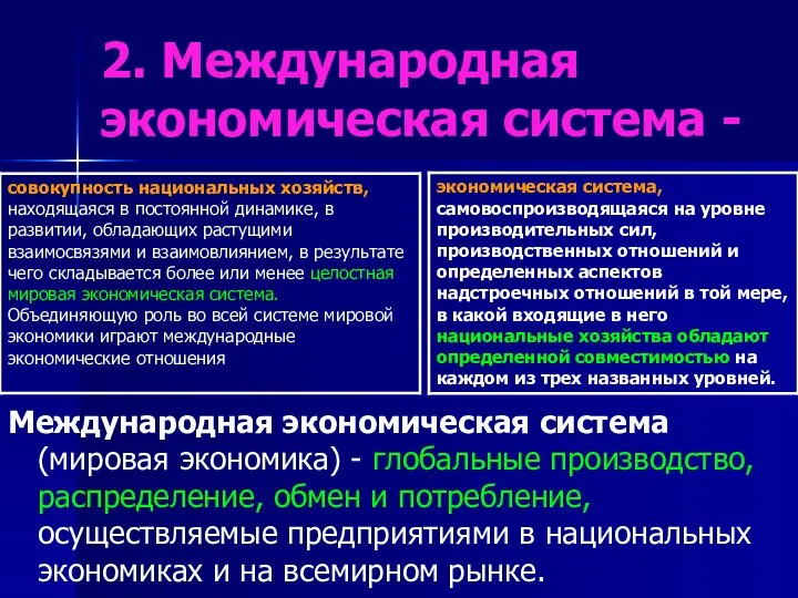 2. Международная экономическая система - Международная экономическая система (мировая экономика) -