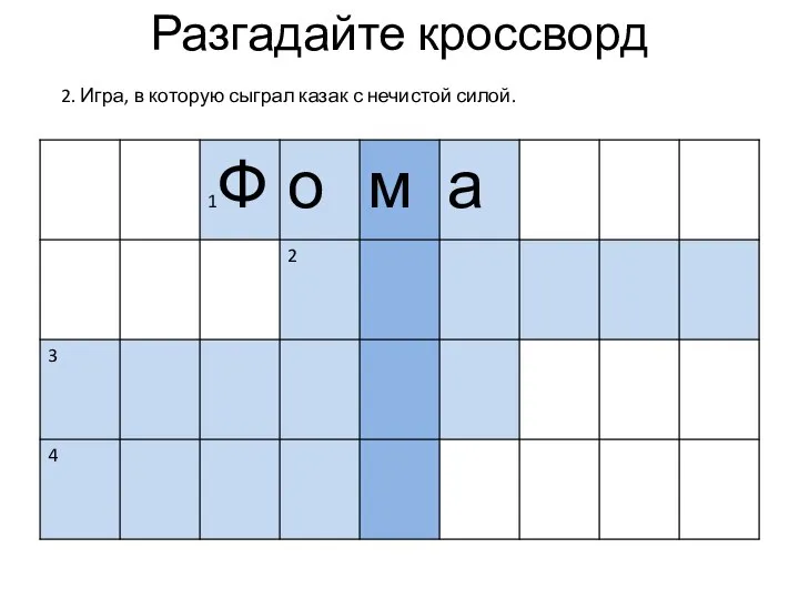 Разгадайте кроссворд 2. Игра, в которую сыграл казак с нечистой силой.