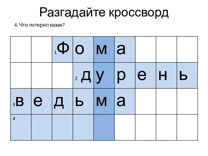 Разгадайте кроссворд 4. Что потерял казак?