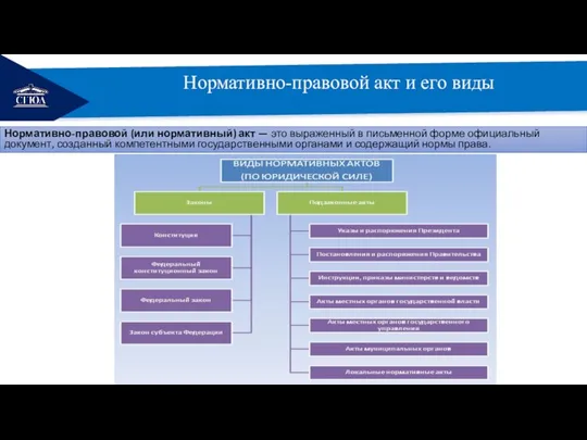 РЕМОНТ Нормативно-правовой акт и его виды Нормативно-правовой (или нормативный) акт —