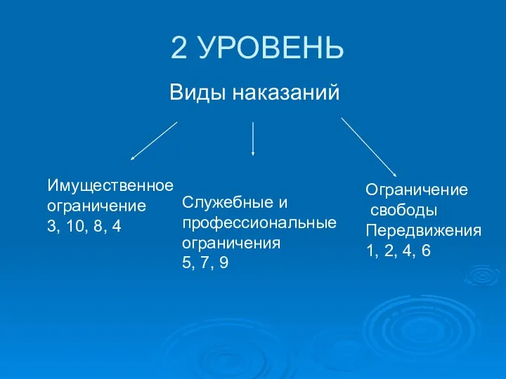 2 УРОВЕНЬ Имущественное ограничение 3, 10, 8, 4 Служебные и профессиональные