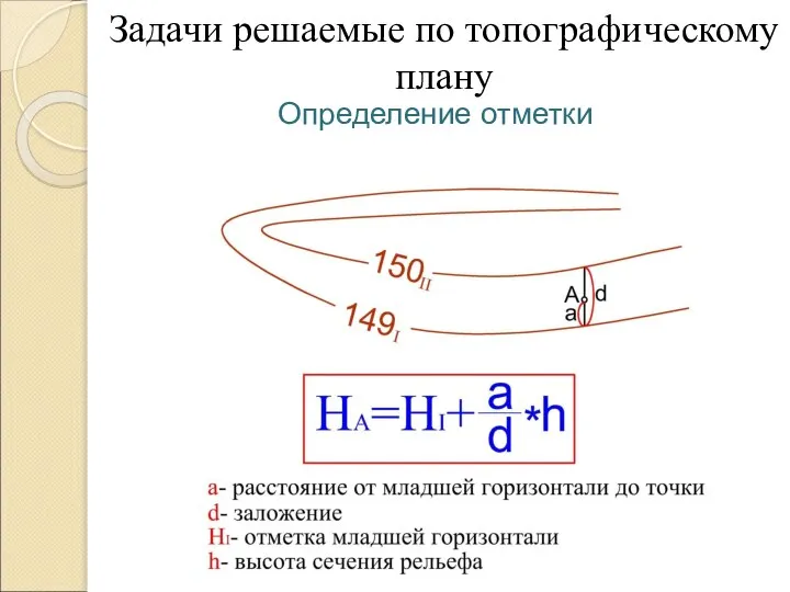 Задачи решаемые по топографическому плану Определение отметки